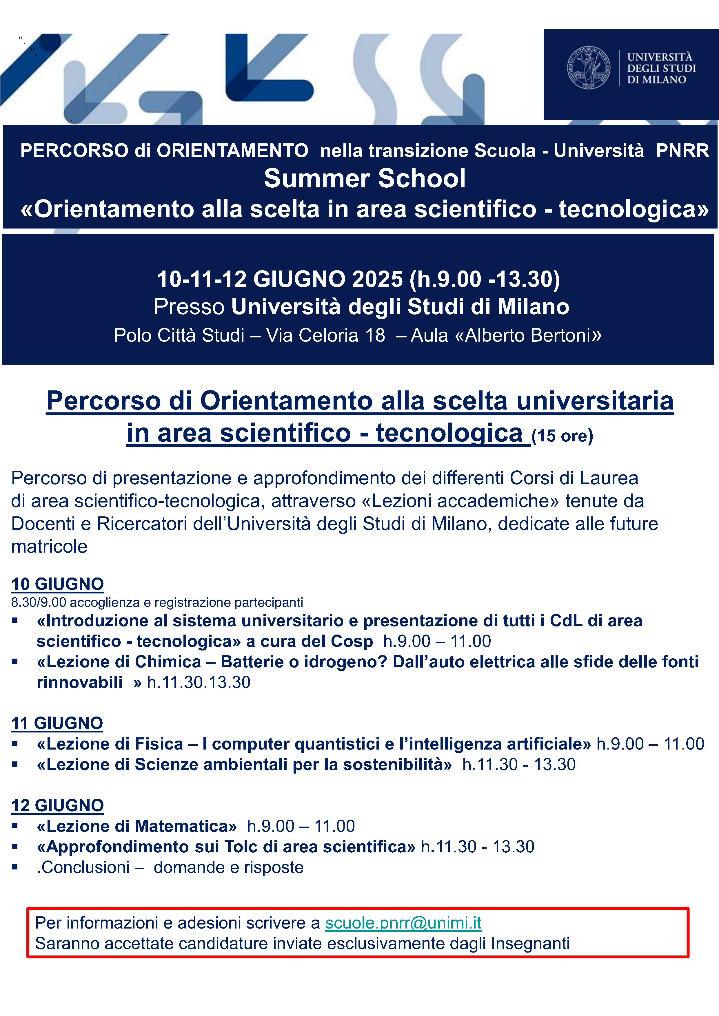 Summer School - Area SCIENTIFICA 10-11-12 giugno