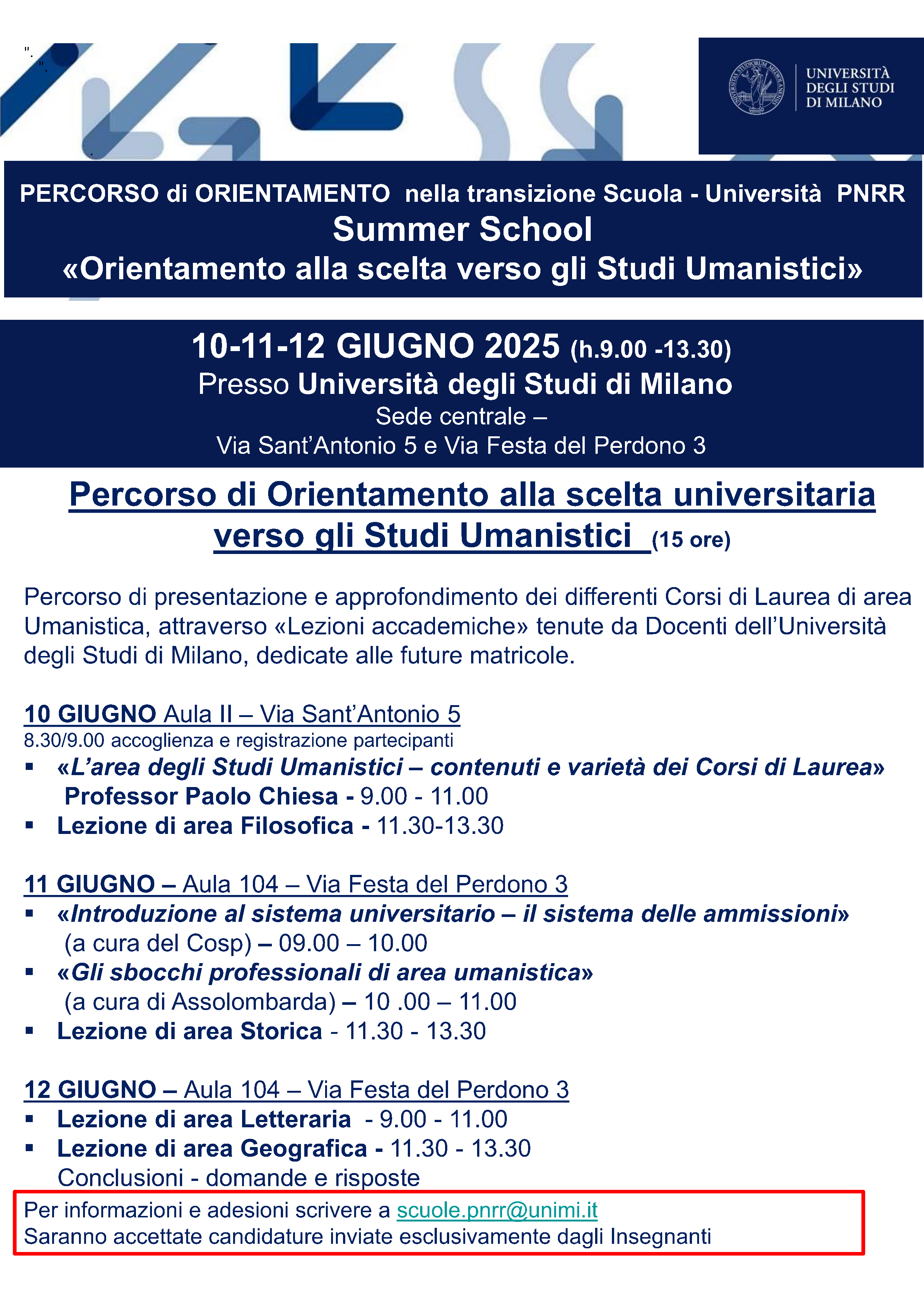 Summer School - Area UMANISTICA 10-11-12 giugno